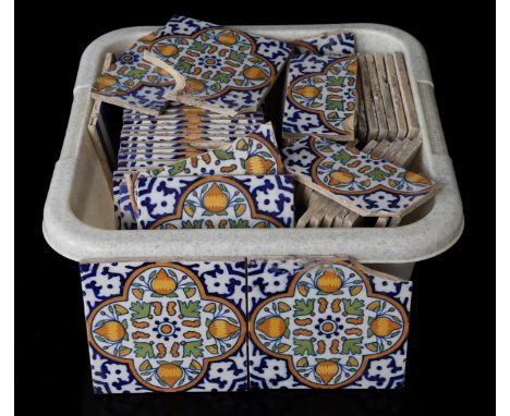 Lot of 19th century tiles after a 16/17th century model, so-called pompadour tiles, 13x13 cm