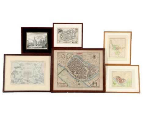 6 various topographical maps and a lithograph, all from Deventer, the largest outer size is 43 x 42 cm