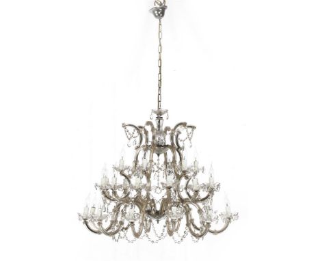 Crystal 30-light chandelier with many icicles, 155 cm high, 94 cm diameter