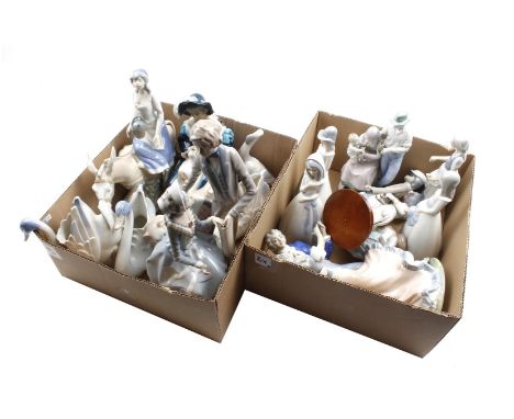 2 boxes of porcelain statues incl. Nao and Rex (no Lladro)