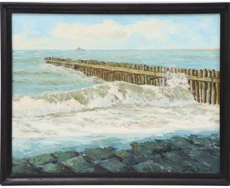 Signed J van der Wissel, b. 1916, seascape Normandy, canvas 50x65 cm
