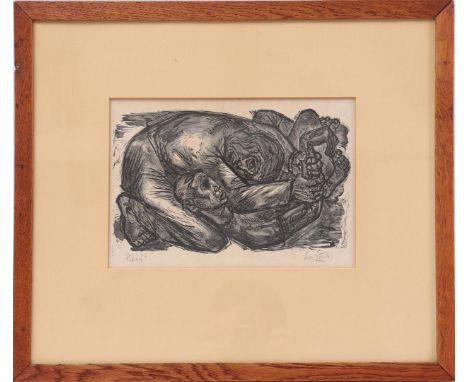 Ludovicus Arnoldus (Lou) Strik (1921-2001)Composition titled 'Piëtá', color etching 17x26 cm, outer dimensions 39x47 cm