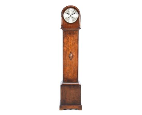 Longcase clock in oak case, 130 cm high, 27 cm wide (crack in convex glass for movement)