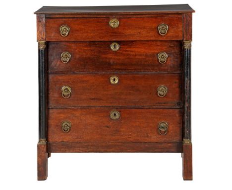 Oak 4-drawer commode with blackened full columns, Holland ca. 1820, 102 cm high, 94 cm wide, 49 cm deep