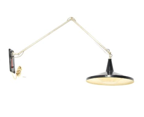 Wim Rietveld (1924-1985)Black and gray lacquered adjustable wall lamp with plastic inner ring, design Wim Rietveld for Gispen