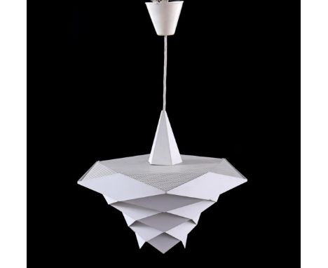 Preben Dal (1929-1980)Minimalist white metal hanging lamp with perforated top, design Preben Dal for Hans Folsgaard, model 'S