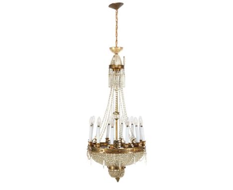 12-light crystal chandelier with icicles, approx. 155 cm high