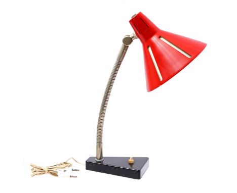 Herman Theodoor Jan Anthoin Busquet (1914-1977)Metal adjustable desk lamp with red shade, design H. Busquet for Hala, 'Zonne 