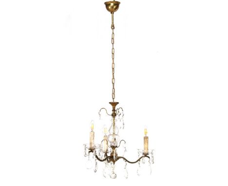 Copper 3-light hanging lamp with crystal icicles, 103 cm high, 39 cm diameter