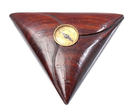 Brass compass processed in netsuke made of rosewood, with report by Hildegard Flachsmann, China 19th century, 6x6 cm