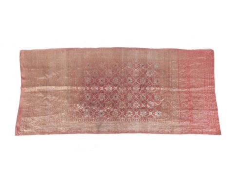 Oriental textile cloth richly decorated with silver thread motif, 172x77 cm