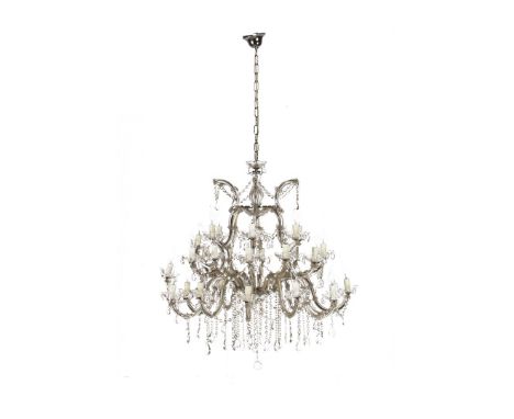 Crystal 30-light chandelier with many icicles, 155 cm high, 94 cm diameter (1 bowl and candle defective)
