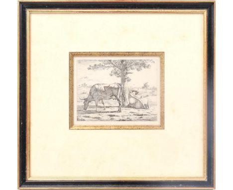 Wouter Johannes van Troostwijk (1782-1810)Cattle near a tree, etching dated 1810, 15x19 cm, outer size is 45x47 cm