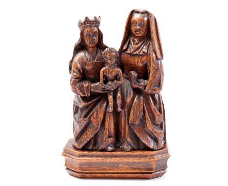 Oak wood sculpture of&nbsp;Anna with&nbsp;Mary and the Child Jesus, Holland ca. 1780, 25 cm high, 18 cm wide with a separate 