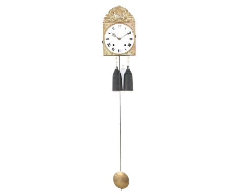 Comtoise clock with enamel dial and brass fittings, 38 cm high