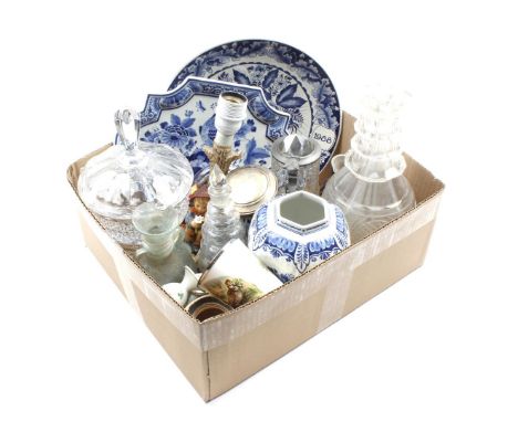 Box with crystal, Porceleyne Fles Delft earthenware, Goebel Hummel table lamp base, porcelain etc.