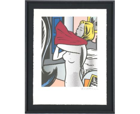 Signed J Lichtenstein, Composition with a woman, color lithograph 4/199, 76x57 cm