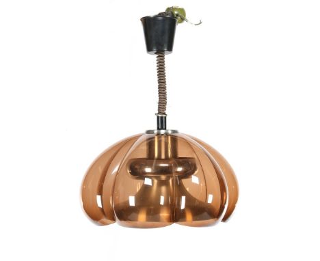 Brown plastic adjustable hanging lamp with metal interior, attributed to Herda, the Netherlands, second half of the 20th cent
