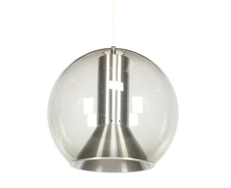 Frank Ligtelijn (1933-) Smoked glass hanging/ball lamp, design Frank Ligtelijn for Raak, the Netherlands, 1960s, 60.30 cm in 