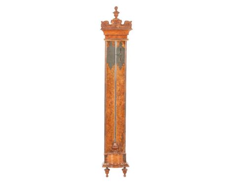 Burr walnut veneer barometer with crest, with iron fittings 'H.K. Prins' and dated 1752, 117 cm high