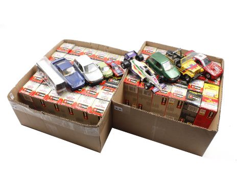 2 boxes with a total of 60 Burago scale model cars, of which 54 in a box