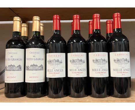 8 bottles of red wine; Cadillac, Chateau des Mille Anges cuvée Mozart 2016 and 4 bottles of red wine; Chateau des Petites Gra