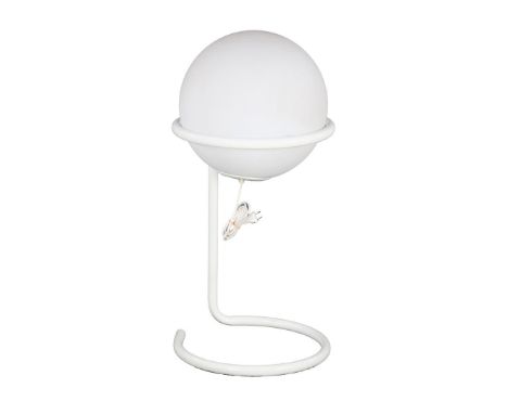 Postmodernist white glass ball lamp in metal stand, manufactured by Glashütte Limburg, Germany 1970s, 91 cm high, 44 cm diame