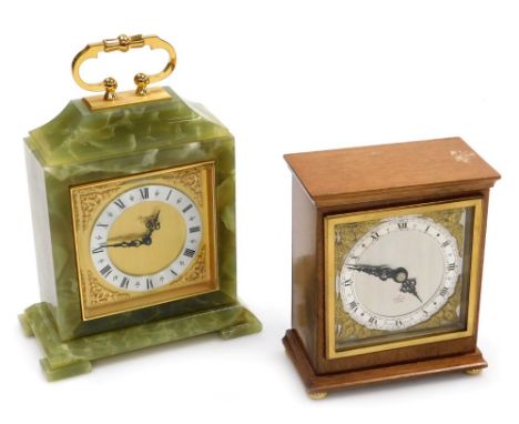A Baronet of London onyx cased mantel clock, with a Roman numeric silvered dial, brass face with spandrels, quartz movement, 