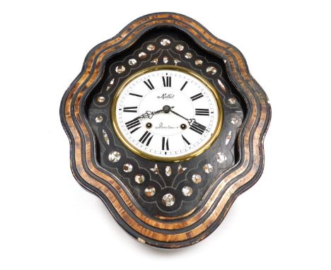 A Rollet of Montreal wall clock, white enamel Roman numeric dial name to Rollet, eight day movement, the case of shaped oval 