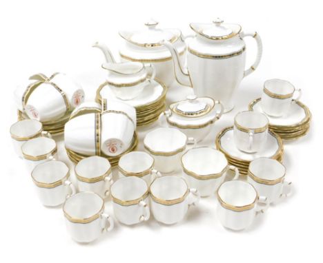 A Royal Crown Derby porcelain Carlton Green pattern tea and coffee service, comprising teapot and coffee pot, cream jug and s