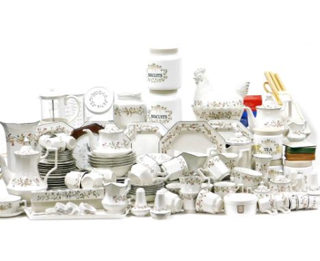 An extensive collection of Johnson Brothers Eternal Beau pattern tea dinner and coffee wares, to include coffee pot, teapot, 