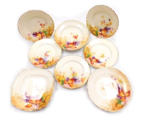 A Royal Worcester porcelain part dessert service decorated in the Maple pattern, circa 1933,  each painted with blackberries 
