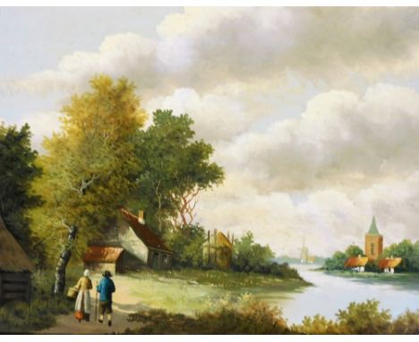 Hendrik Verdonck. A Dutch river scene with figures, oil on panel, signed, 19cm x 23.5cm.