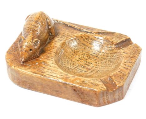 A Robert Thompson of Kilburn&nbsp;Mouseman carved oak ashtray, the top with a signature mouse, 10cm wide.