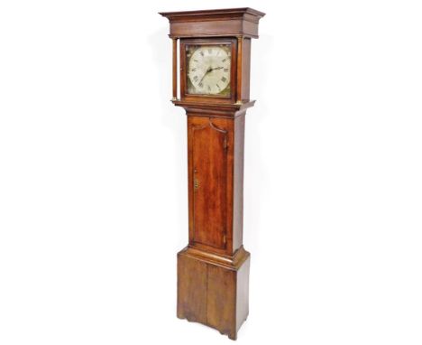 A Georgian oak longcase clock by Wood of Grantham, square dial with painted spandrels, chapter ring bearing Roman numerals, t
