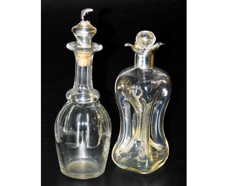 An Edward VII cut glass and silver mounted decanter, of hour glass form, with stopper, WJ Myatt and Co, Birmingham 1926, 24cm
