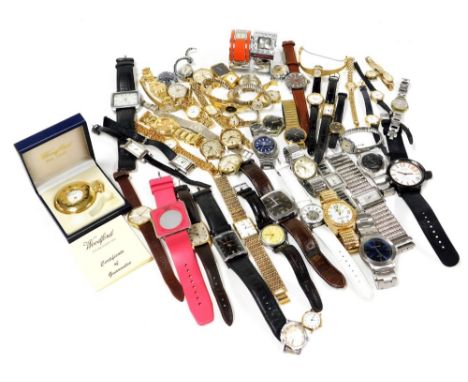 Lady's and gentleman's dress wristwatches, including Emporio Armani, Bernex, Onsa, Raymond Weil, and Casio. 