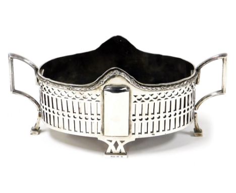 A Continental white metal two handled jardiniere, by Lazarus Posen, with a flower and leaf border, angular handles and pierce