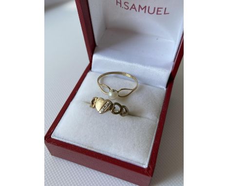 A 9ct gold &amp; single pearl ring [size Q], together with a 9ct gold signet pinky ring fitted with a single diamond  [size G