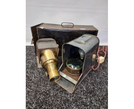 Antique Magic lantern with metal carry case. 