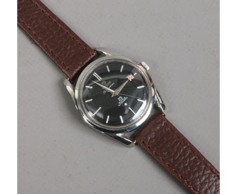 A Titoni Airmaster rotomatic wristwatch with black dial, Roman numeral baton markers, second sweep finger and date chapter in