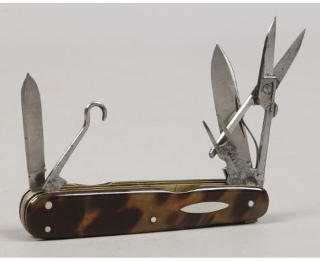 A rare 19th century 7 blade multi tool pocket knife with tortoiseshell scales. 