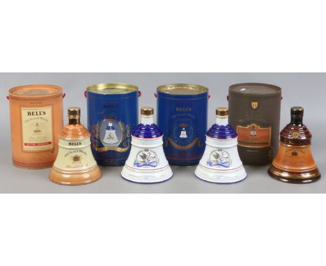 Four boxed and sealed Wade Bells Whisky decanters including one Five Old Scotch Whisky 12 years and two Royal Decanters.
