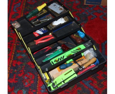 A cantilever tool box and contents of hand tools including drivers etc.