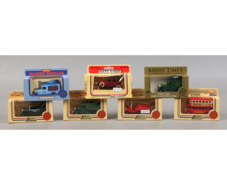 Seven boxed Lledo Diecast metal model vehicles including a BBC commemorative example.