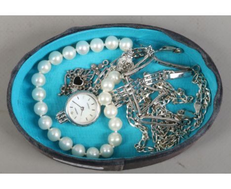 A small quantity of silver jewellery etc including a ladies Sekonda bracelet watch, pearl bracelet, chain, bracelet and openw