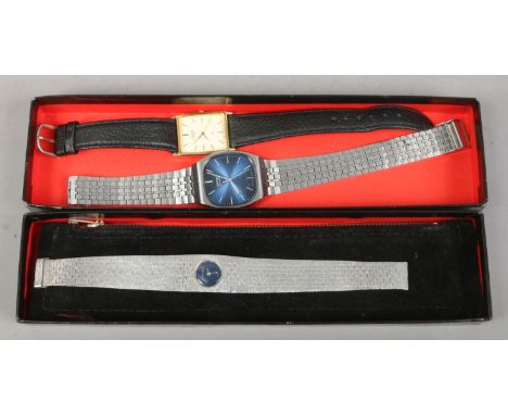 A ladies boxed Bueche Girod manual wristwatch, along with two quartz wristwatches.