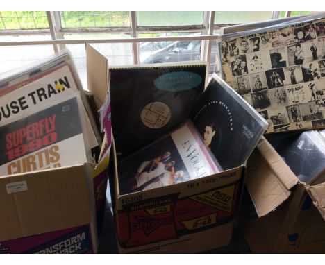 Four cartons of LPs including Rolling Stones, Superfly, pop, rock etc.