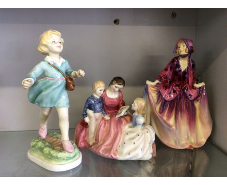 A Royal Worcester figure "Thursday's child" nos 3522 together with two Royal Doulton figures.
