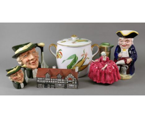 A WH Goss model of Shakespeare's House, a musical pottery Toby jug, Royal Doulton Regency Beau jug, in two sizes, Sam Weller 